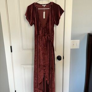 Baltic Born Deep Red Velvet Maxi Dress